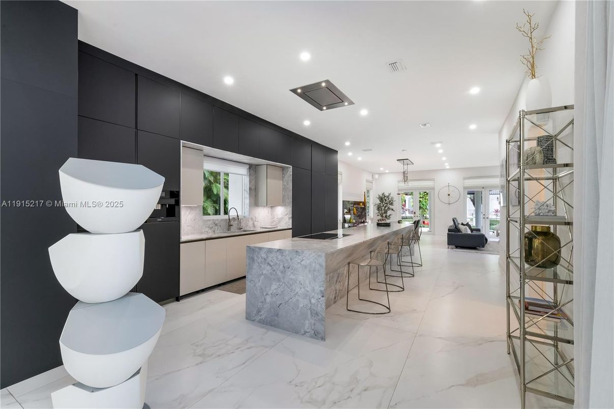 Interior, Kitchen, Marble, Pendant Lights, Recessed Lighting