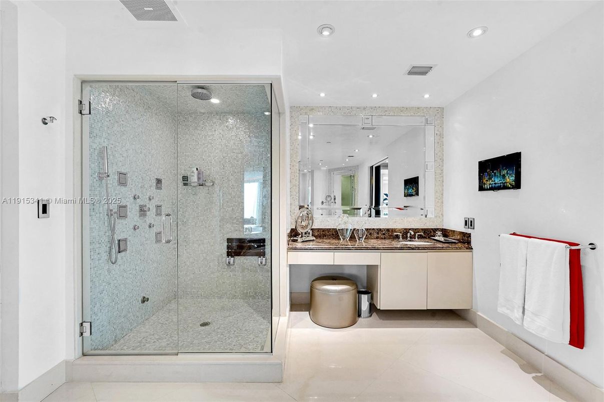 Bathroom, Glass Shower, Interior, Recessed Lighting
