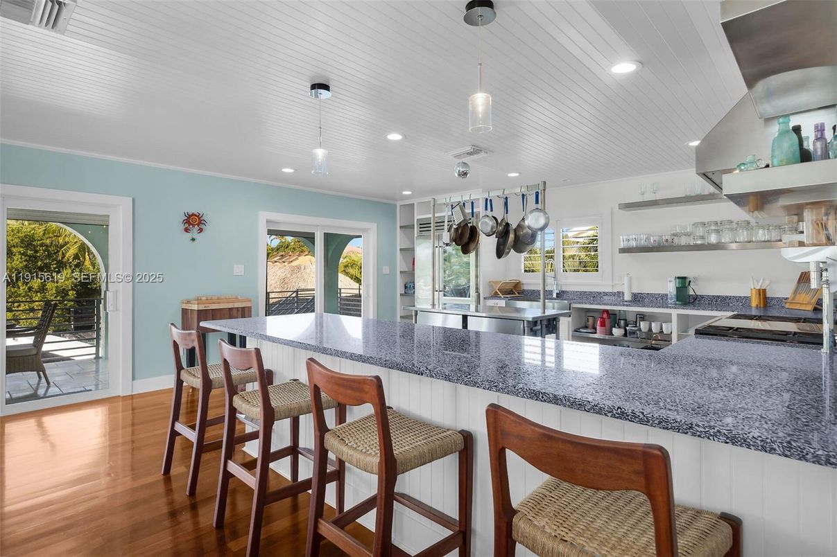 Dining room, Interior, Pendant Lights, Recessed Lighting, Wood Texture Flooring