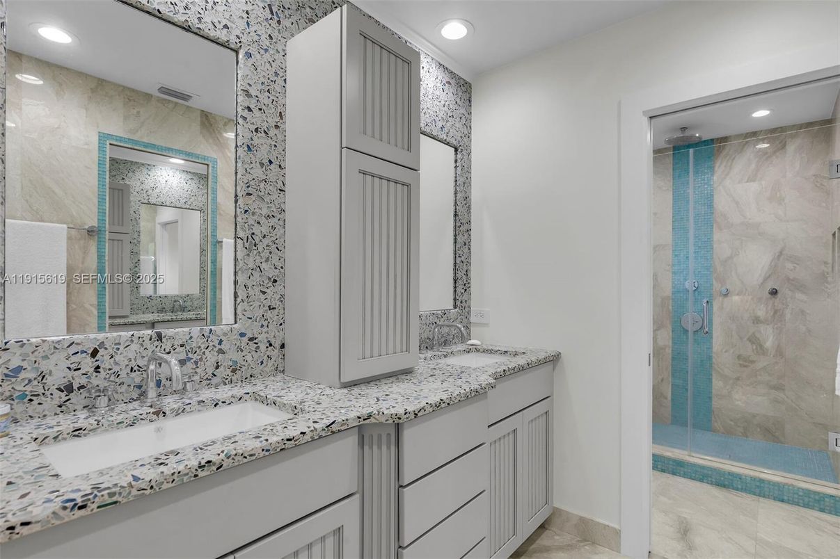 Bathroom, Dual Sink Vanities, Glass Shower, Interior, Recessed Lighting