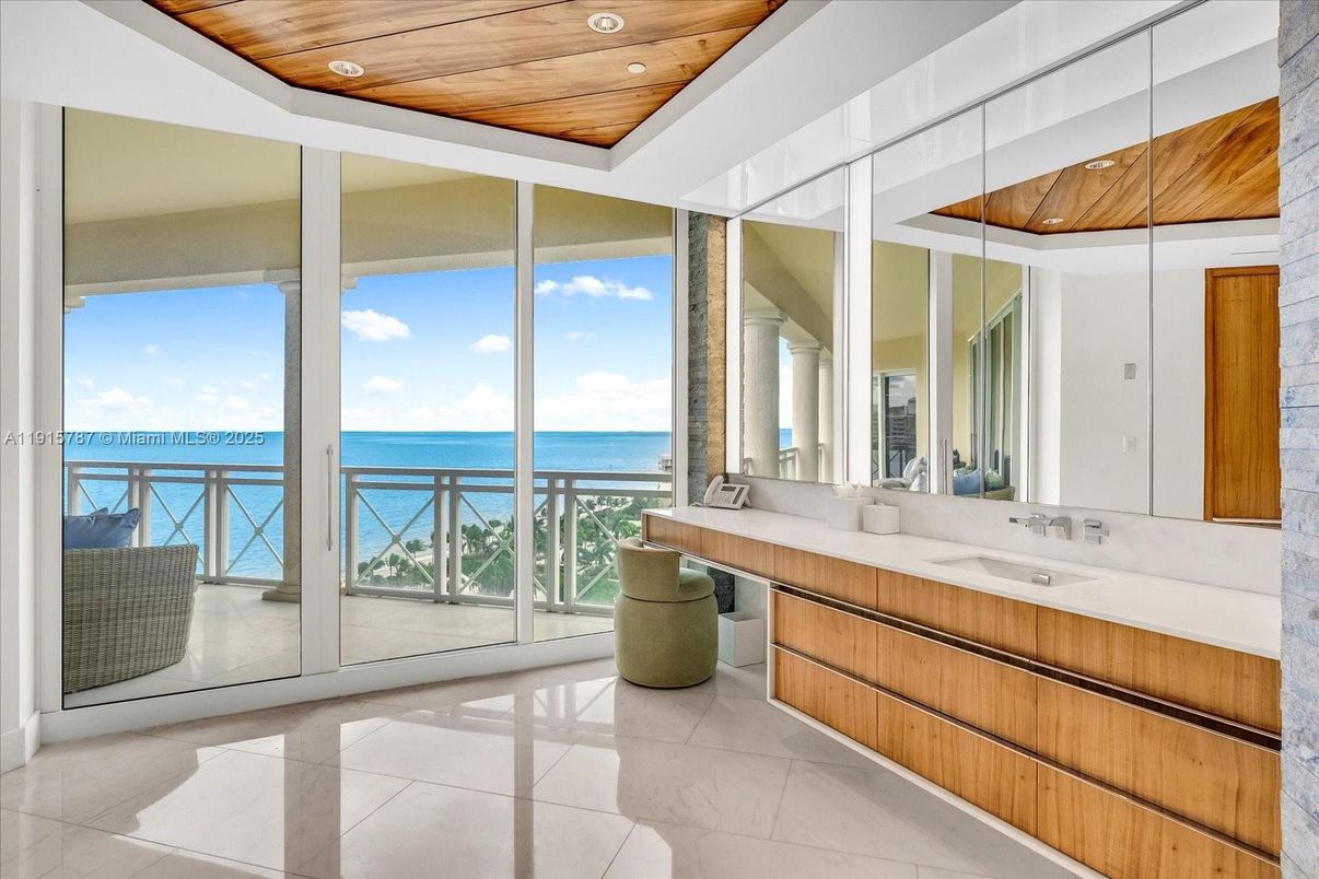Bathroom, Interior, Marble, Recessed Lighting, Water, Wooden Ceilings