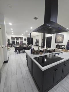 Dining room, Interior, Kitchen, Pendant Lights, Recessed Lighting, Wood Texture Flooring