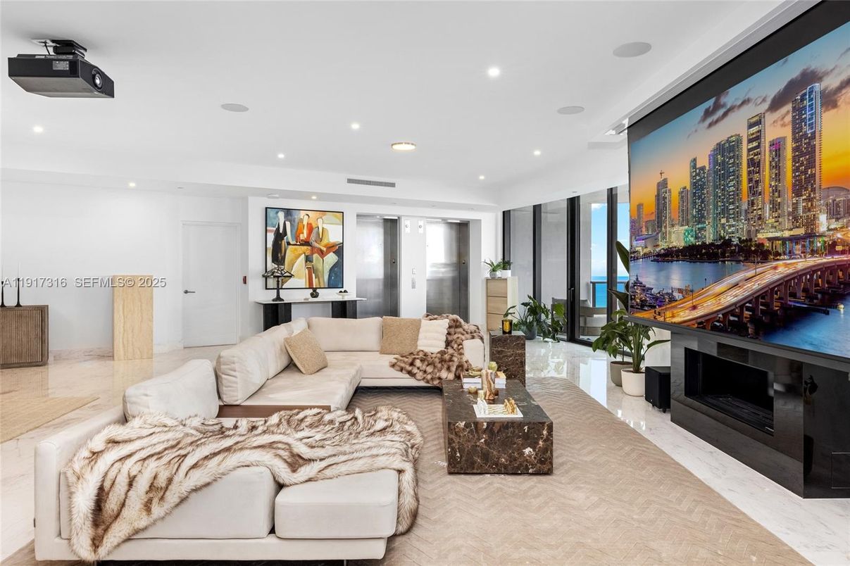 Fireplace, Interior, Living room, Recessed Lighting, Water