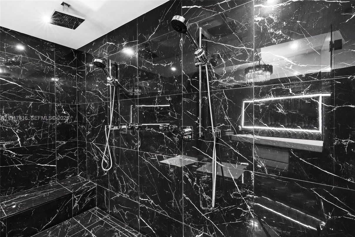 Bathroom, Interior, Marble Walls, Recessed Lighting