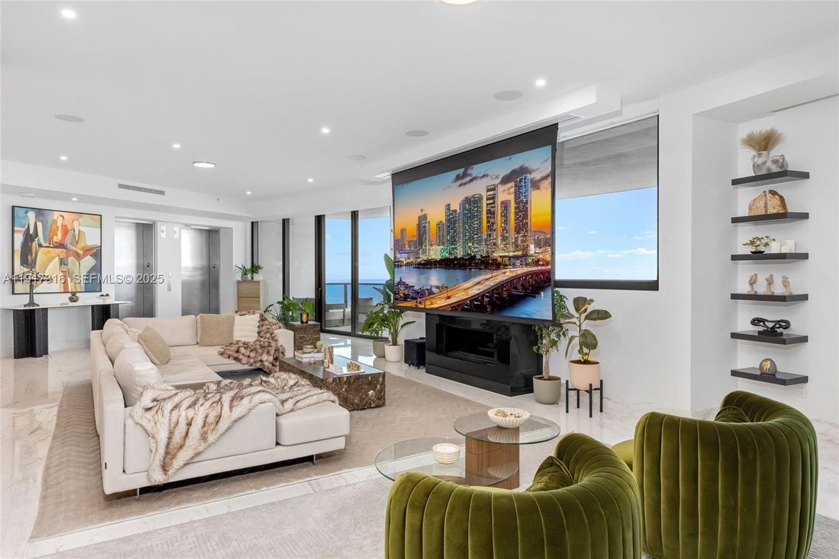 Fireplace, Interior, Living room, Recessed Lighting, Water