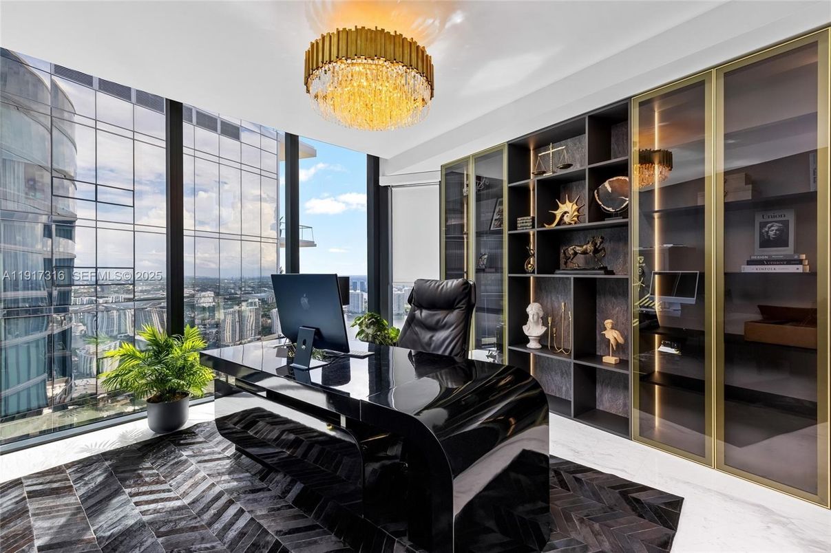 Chandelier, Home Office, Interior, Marble