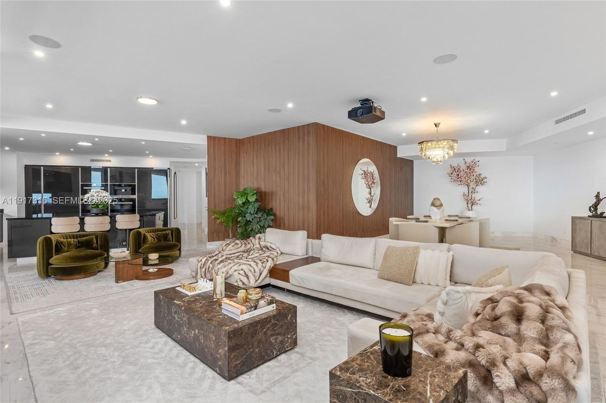 Chandelier, Dining room, Interior, Living room, Recessed Lighting, Wooden Walls