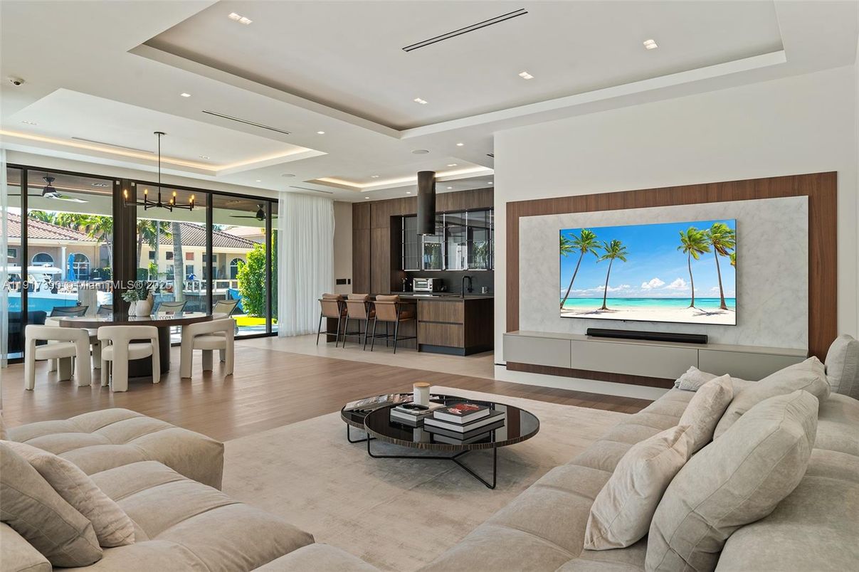 Dining room, Interior, Kitchen, Living room, Pendant Lights, Recessed Lighting, Water, Wood Texture Flooring