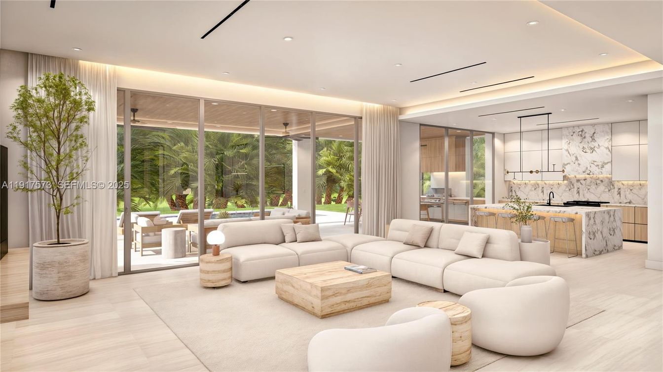 Interior, Kitchen, Living room, Marble Walls, Recessed Lighting