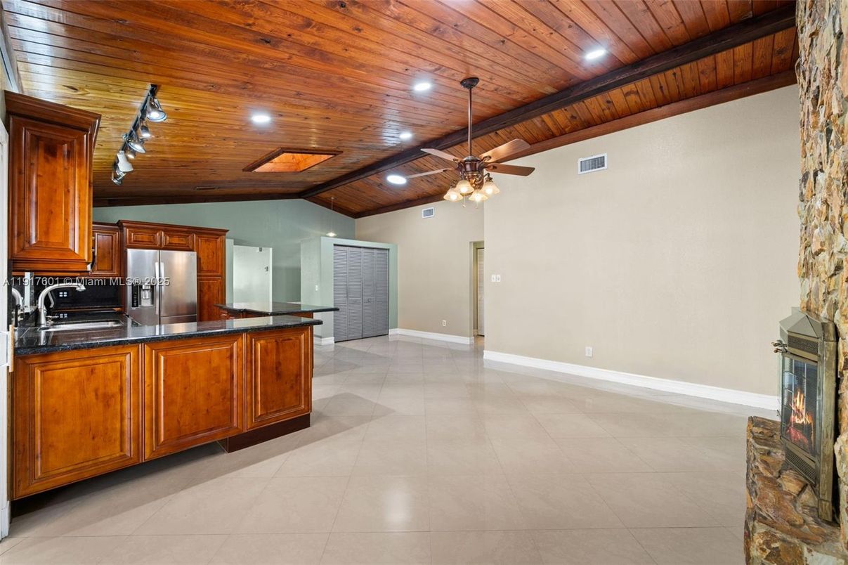 Interior, Kitchen, Recessed Lighting, Stainless Steel Appliances, Wooden Ceilings