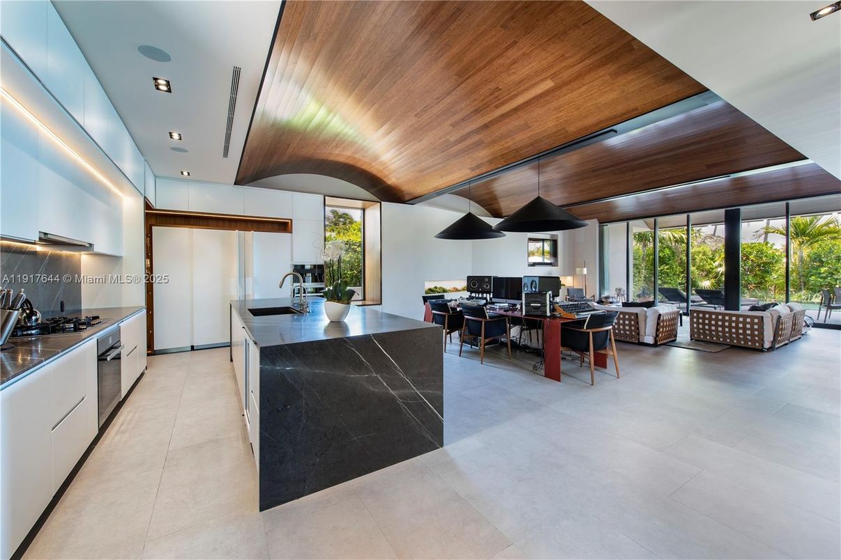 Dining room, Interior, Kitchen, Living room, Recessed Lighting, Wooden Ceilings