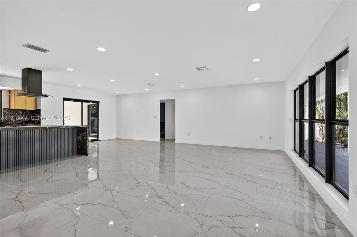 Empty room, Interior, Kitchen, Marble, Recessed Lighting