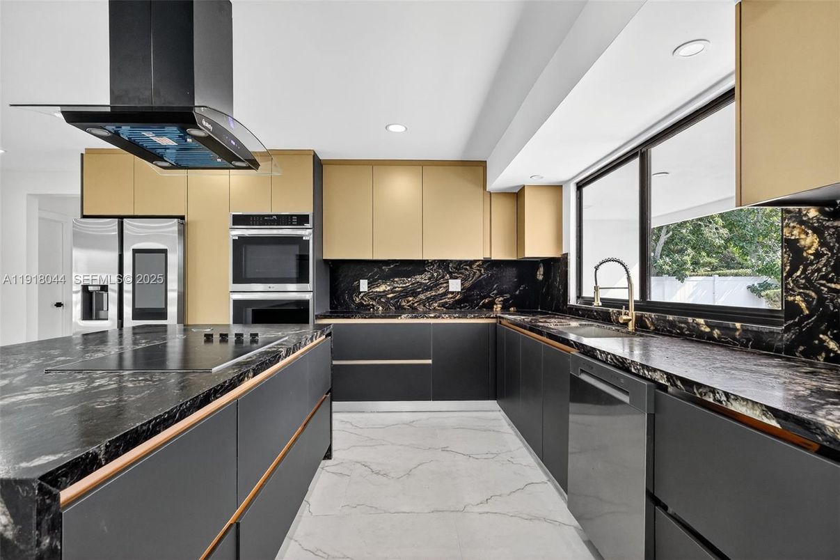 Interior, Kitchen, Marble, Recessed Lighting, Stainless Steel Appliances