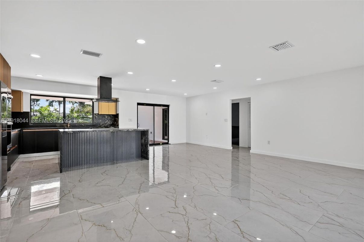 Empty room, Interior, Kitchen, Marble, Recessed Lighting
