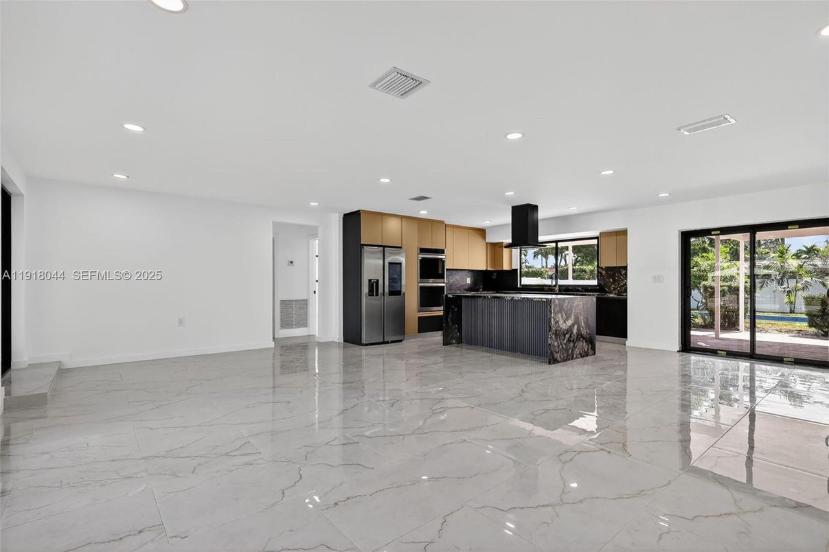 Interior, Kitchen, Marble, Recessed Lighting, Stainless Steel Appliances