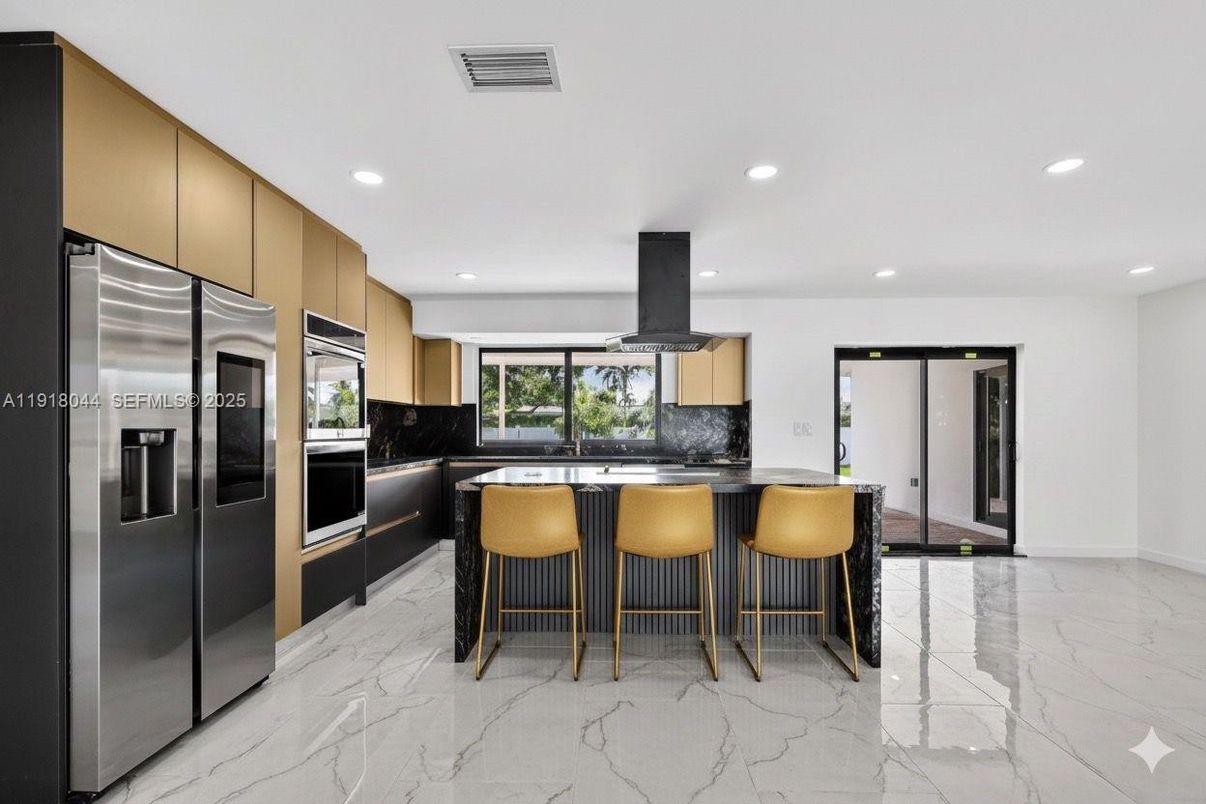 Interior, Kitchen, Marble, Recessed Lighting, Stainless Steel Appliances