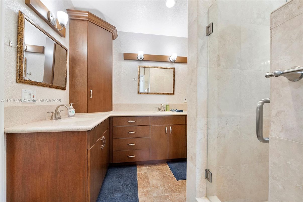 Bathroom, Dual Sink Vanities, Glass Shower, Interior