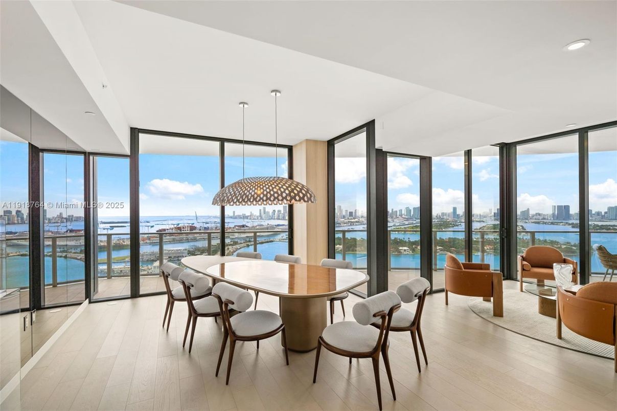 Dining room, Interior, Living room, Pendant Lights, Recessed Lighting, Water, Wood Texture Flooring