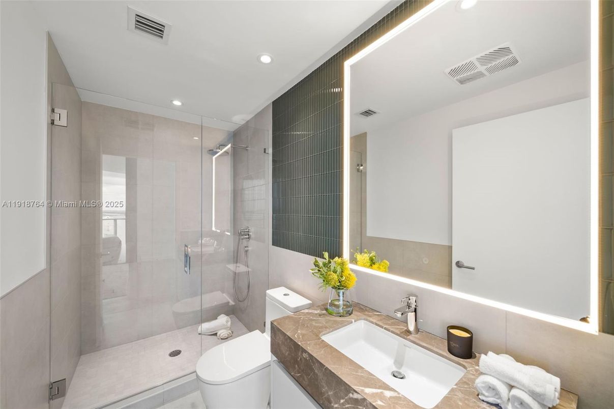 Bathroom, Glass Shower, Interior, Recessed Lighting