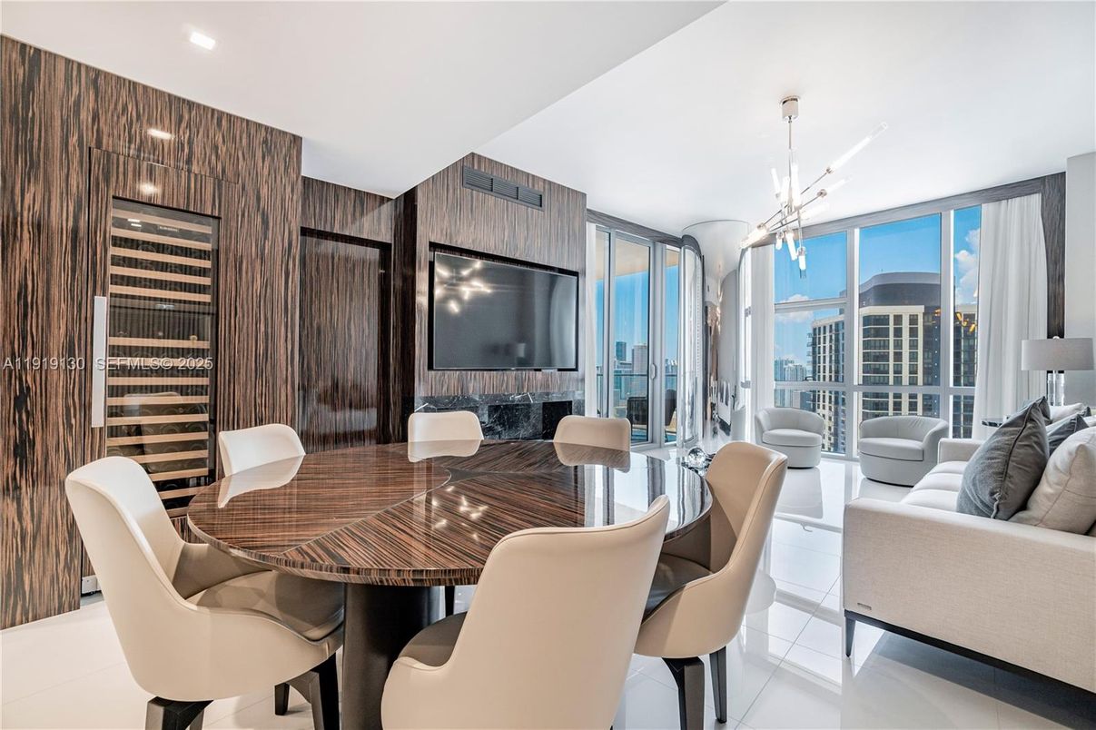 Dining room, Interior, Living room, Pendant Lights, Recessed Lighting, Wooden Walls