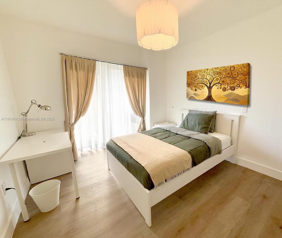 Bedroom, Interior, Pendant Lights, Wood Texture Flooring
