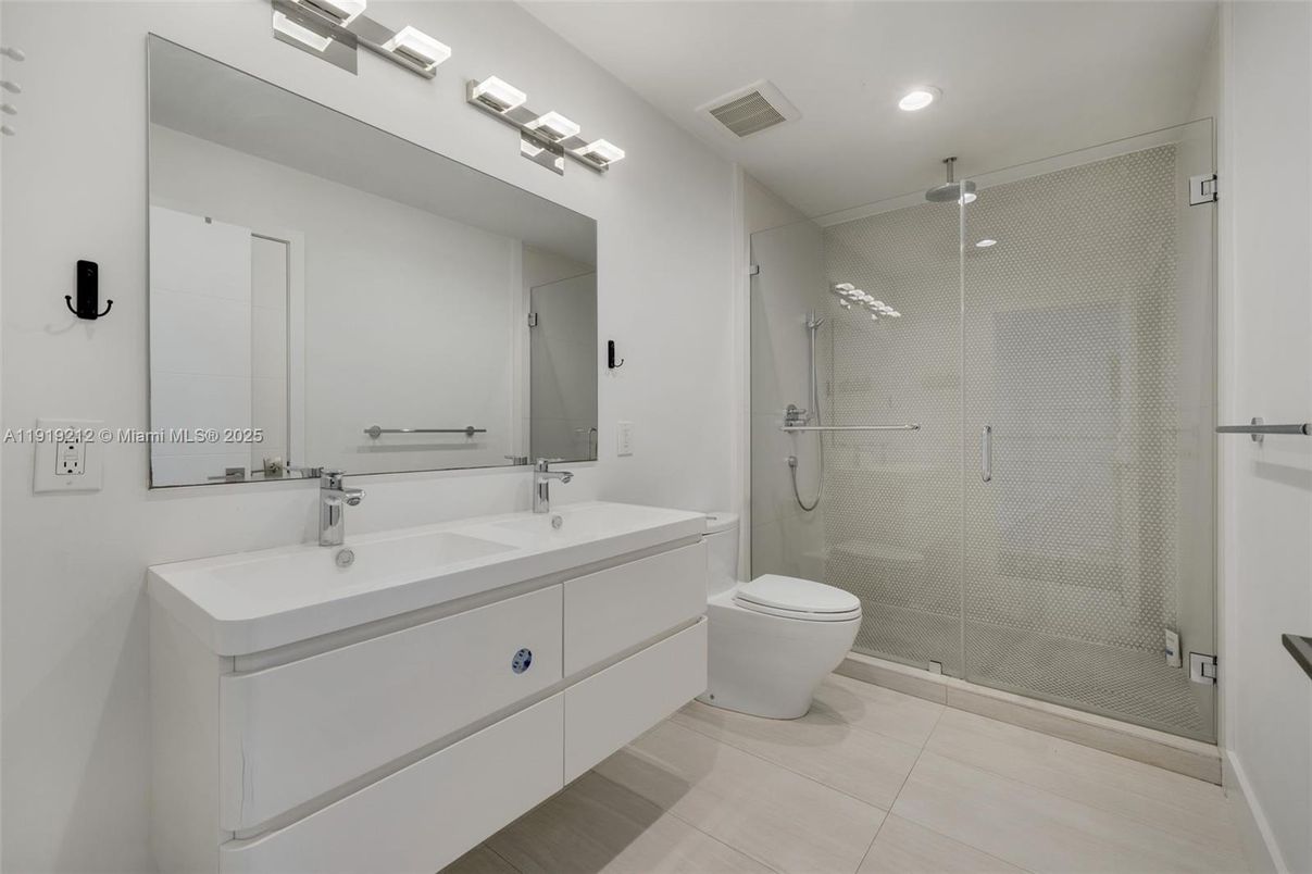 Bathroom, Dual Sink Vanities, Glass Shower, Interior, Recessed Lighting