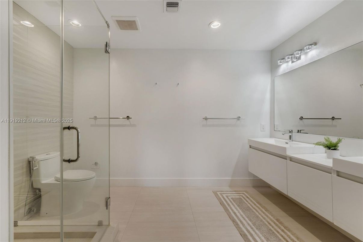 Bathroom, Dual Sink Vanities, Glass Shower, Interior, Recessed Lighting