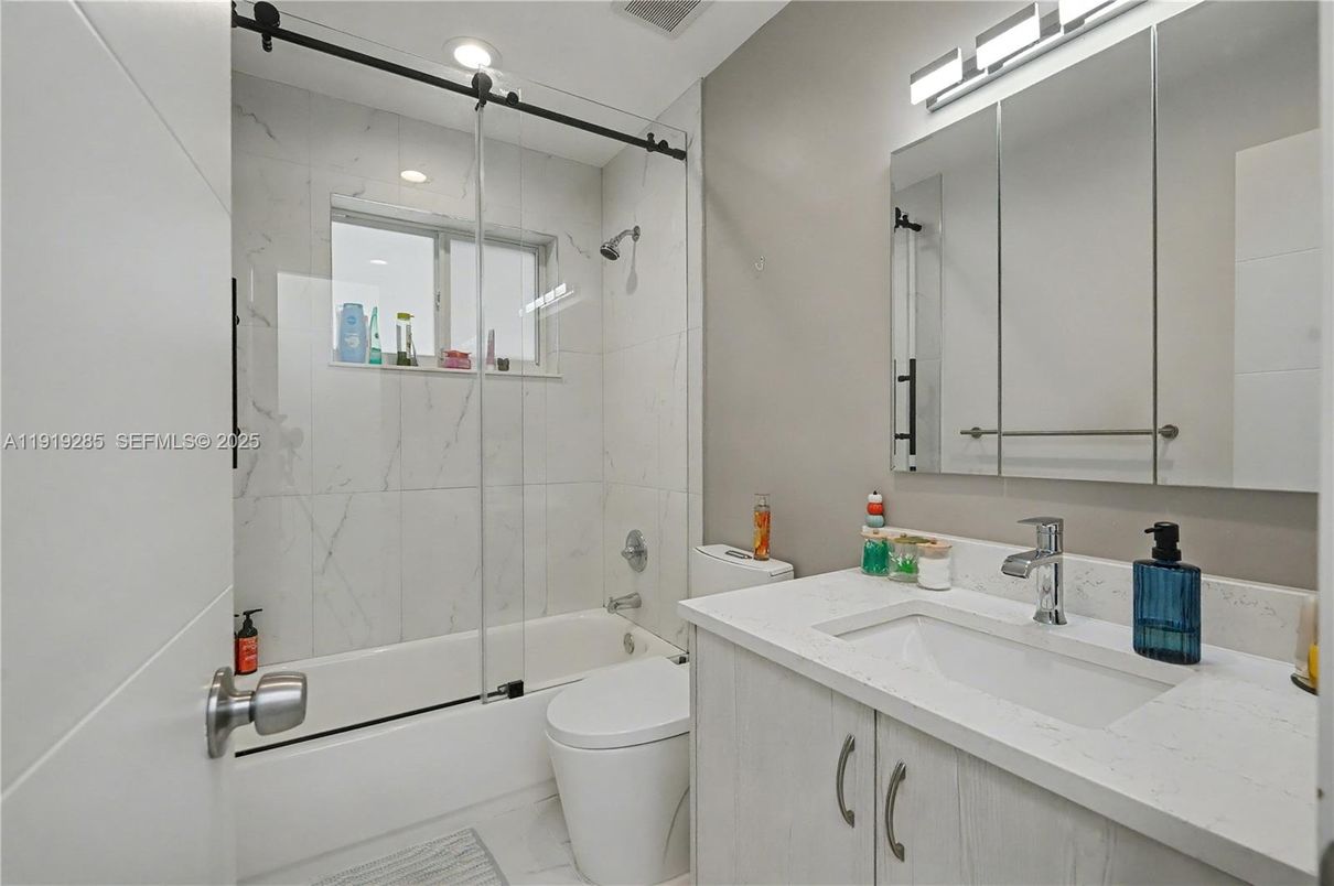 Bathroom, Glass Shower, Interior, Marble Walls, Recessed Lighting