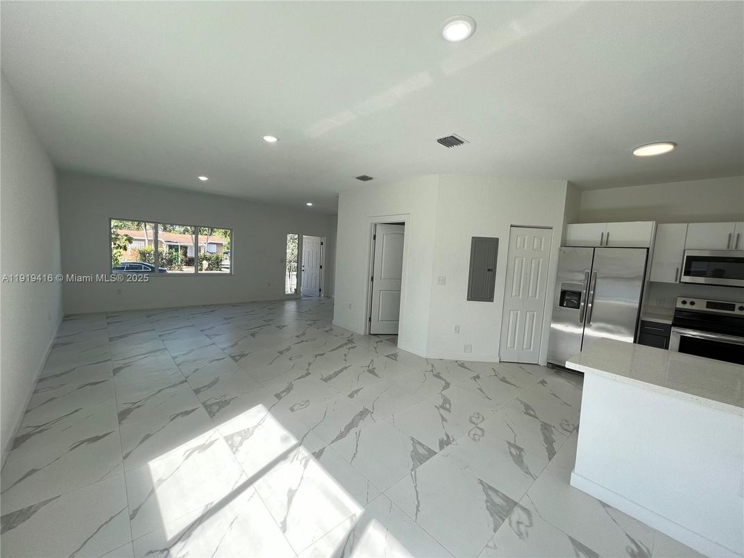 Interior, Kitchen, Marble, Recessed Lighting, Stainless Steel Appliances