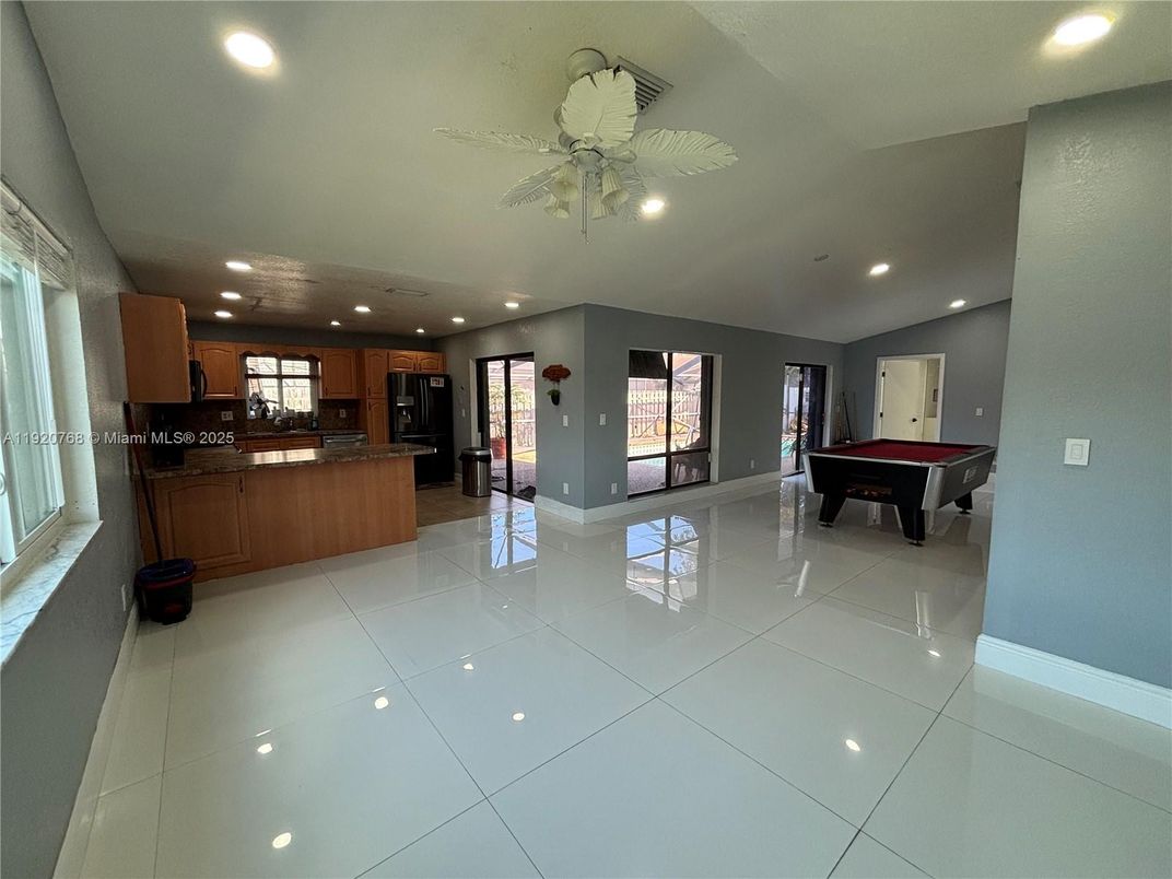 Billiard Table, Game Room, Interior, Kitchen, Recessed Lighting