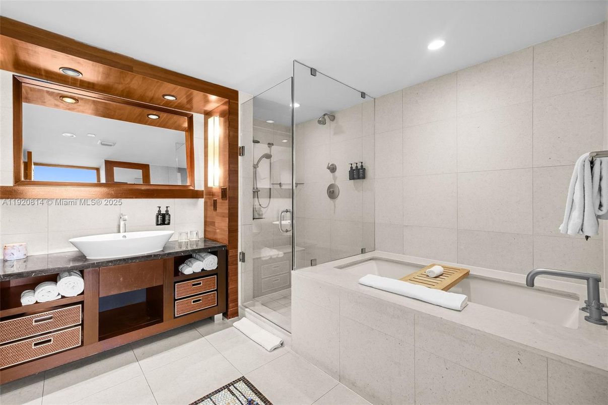 Bathroom, Dual Sink Vanities, Glass Shower, Interior, Recessed Lighting