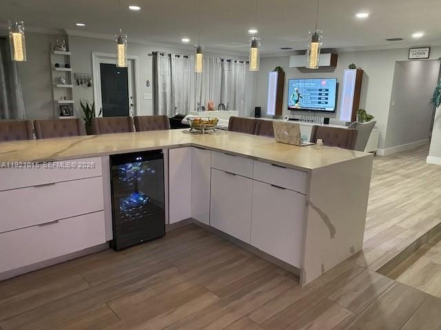 Interior, Kitchen, Pendant Lights, Recessed Lighting, Wood Texture Flooring