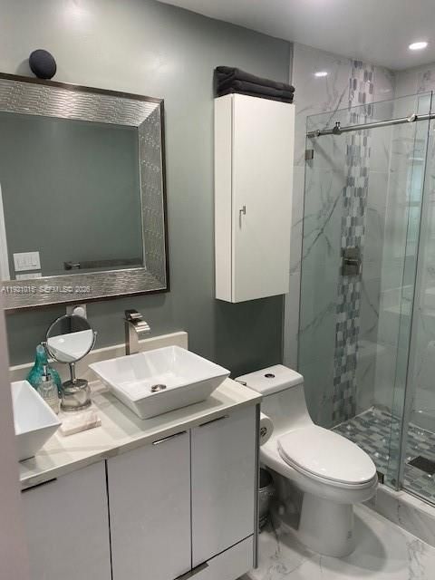 Bathroom, Glass Shower, Interior, Marble, Marble Walls, Recessed Lighting