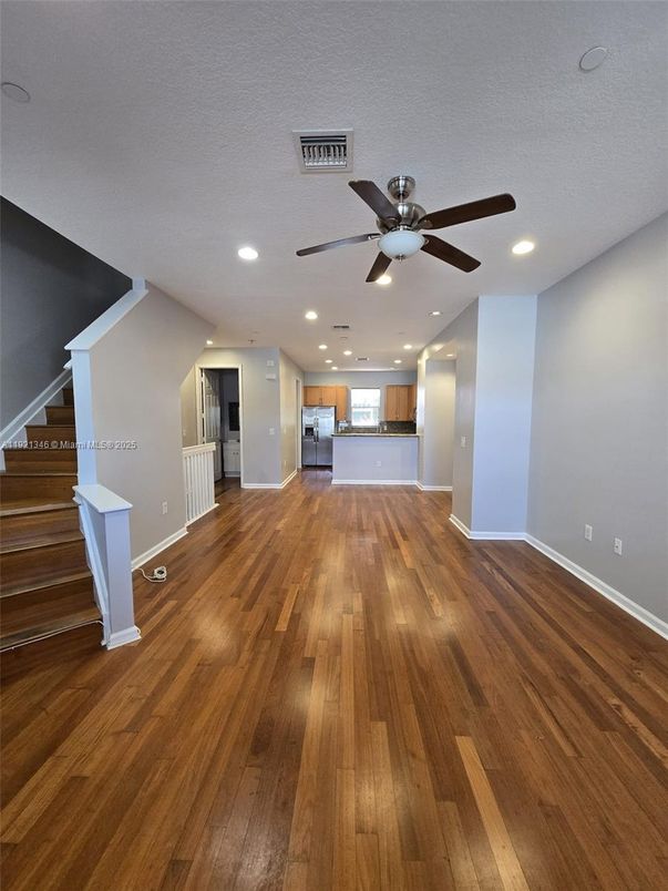 Empty room, Interior, Kitchen, Recessed Lighting, Wood Texture Flooring