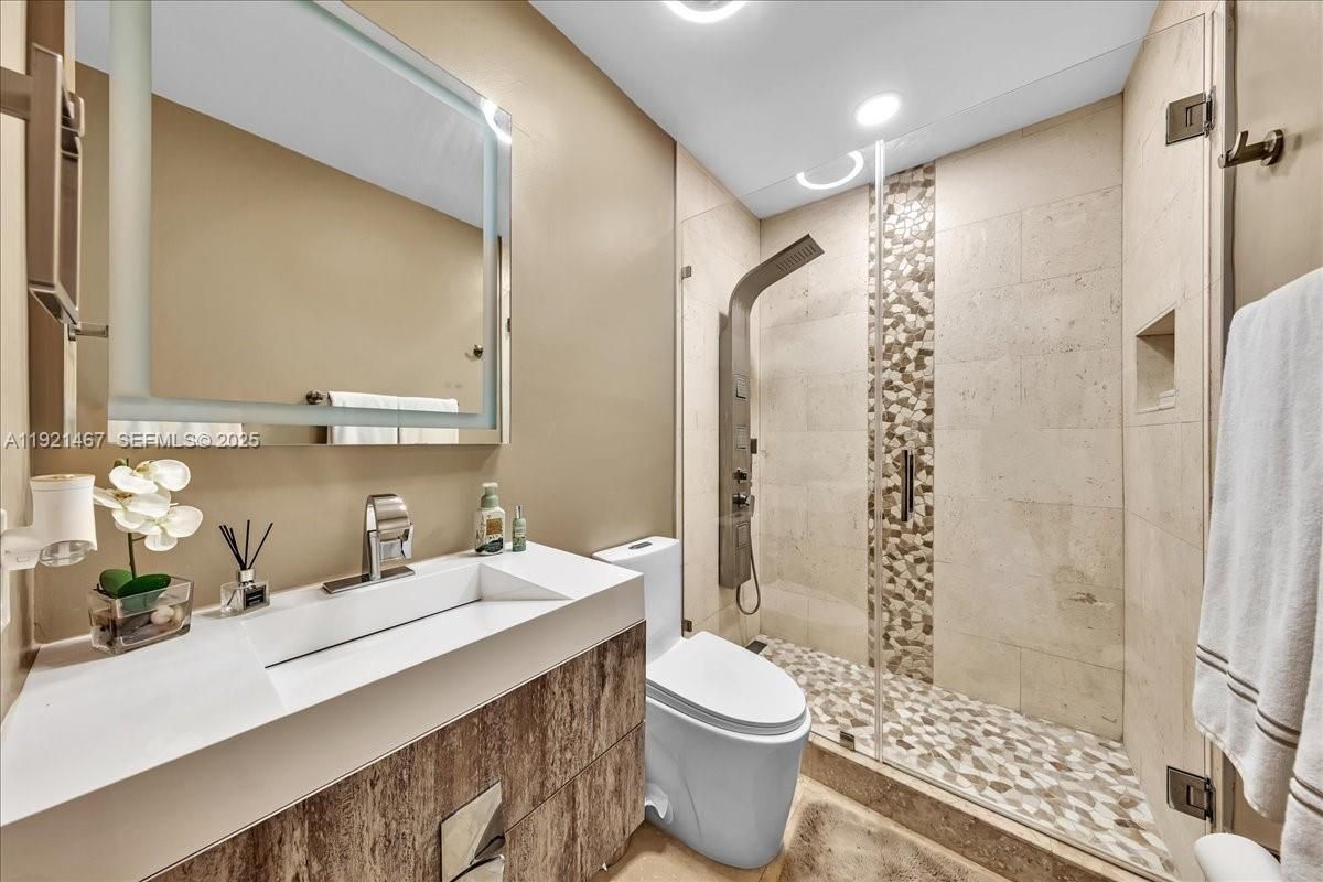 Bathroom, Glass Shower, Interior, Recessed Lighting