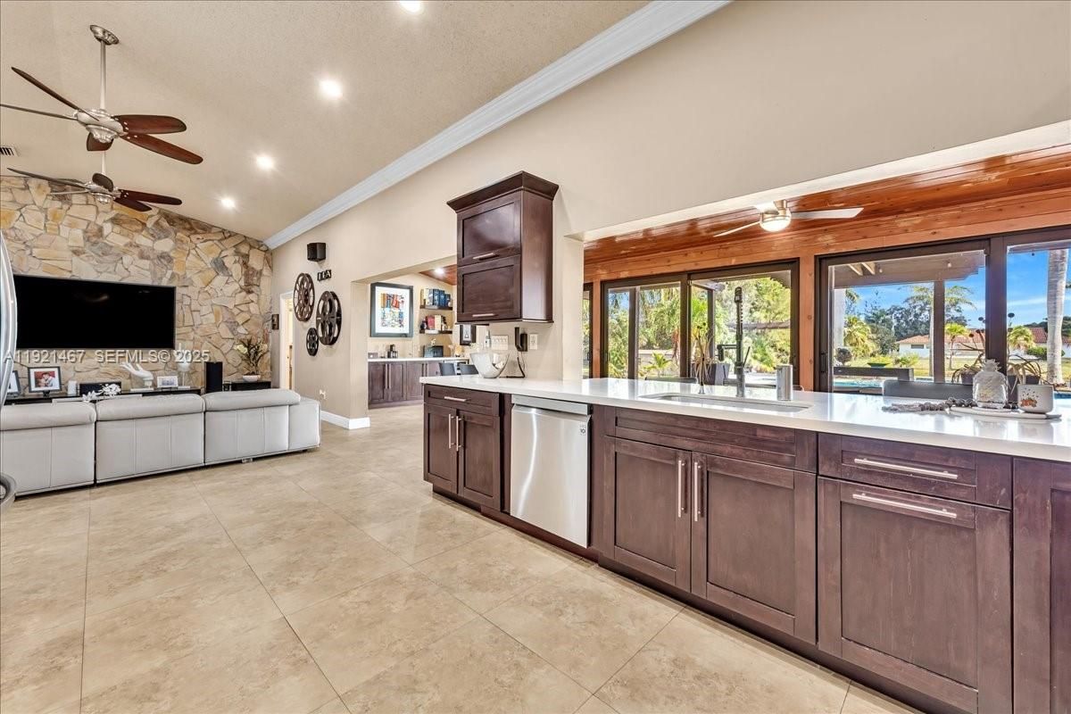 Interior, Kitchen, Recessed Lighting, Stone Walls
