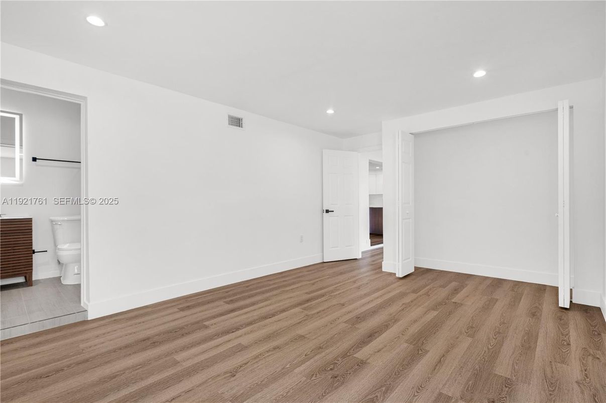 Bathroom, Empty room, Interior, Recessed Lighting, Wood Texture Flooring
