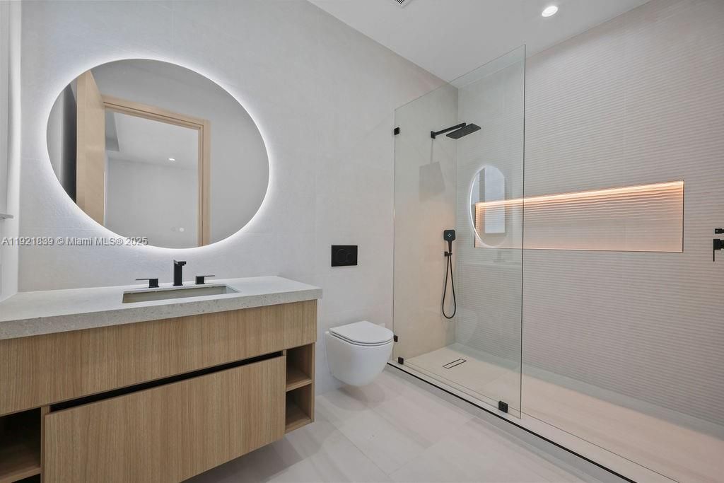 Bathroom, Glass Shower, Interior, Recessed Lighting