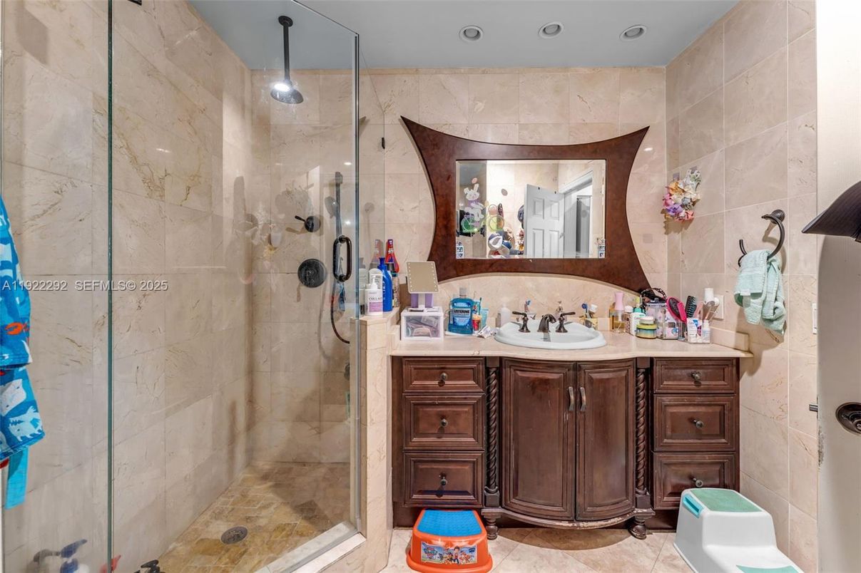 Bathroom, Glass Shower, Interior, Recessed Lighting