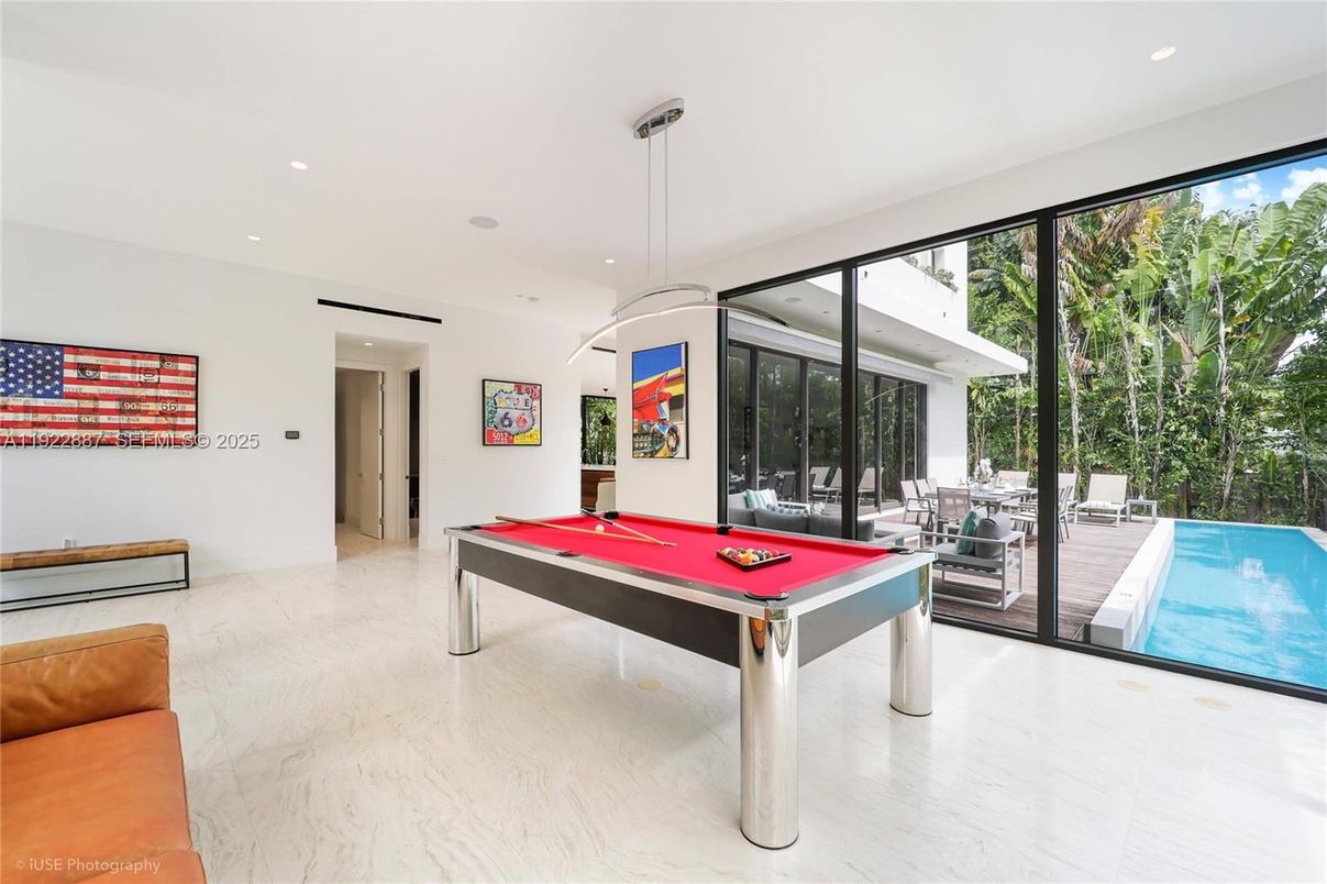Billiard Table, Game Room, Interior, Marble, Pendant Lights, Recessed Lighting