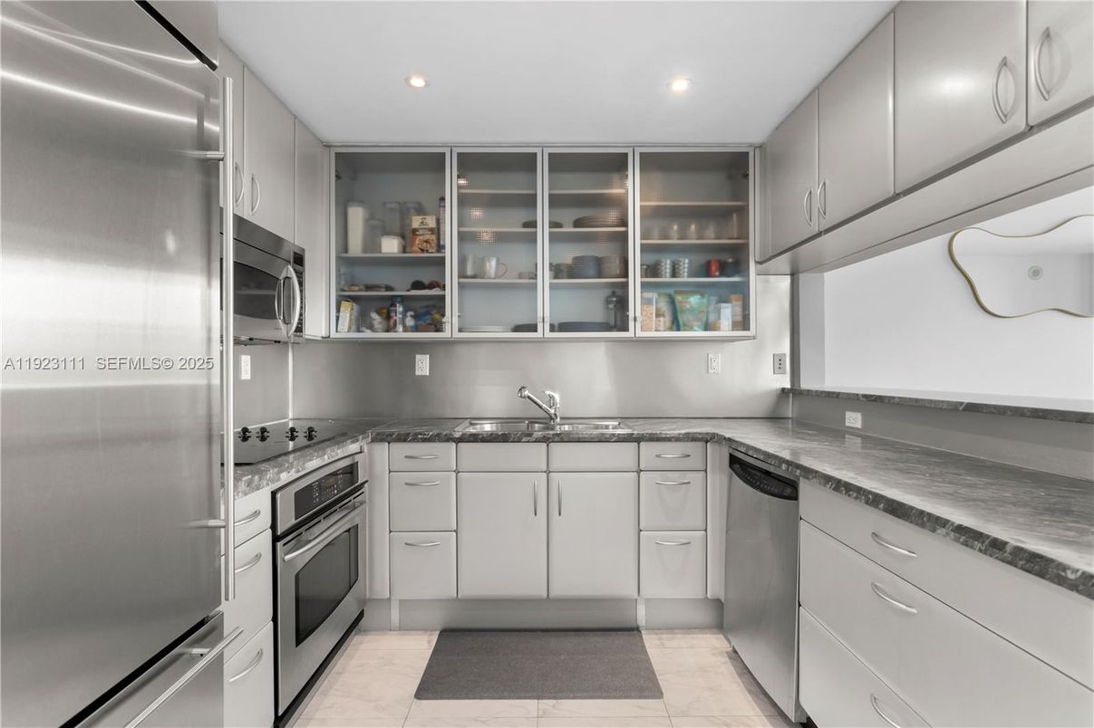 Interior, Kitchen, Marble, Recessed Lighting, Stainless Steel Appliances