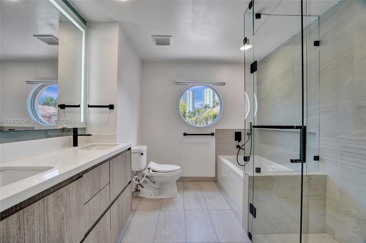Bathroom, Dual Sink Vanities, Glass Shower, Interior