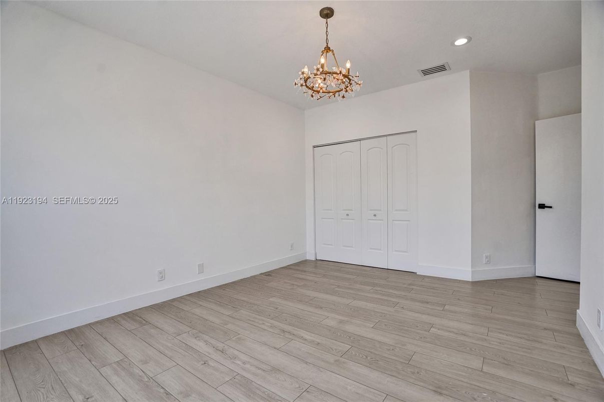Chandelier, Empty room, Interior, Recessed Lighting, Wood Texture Flooring