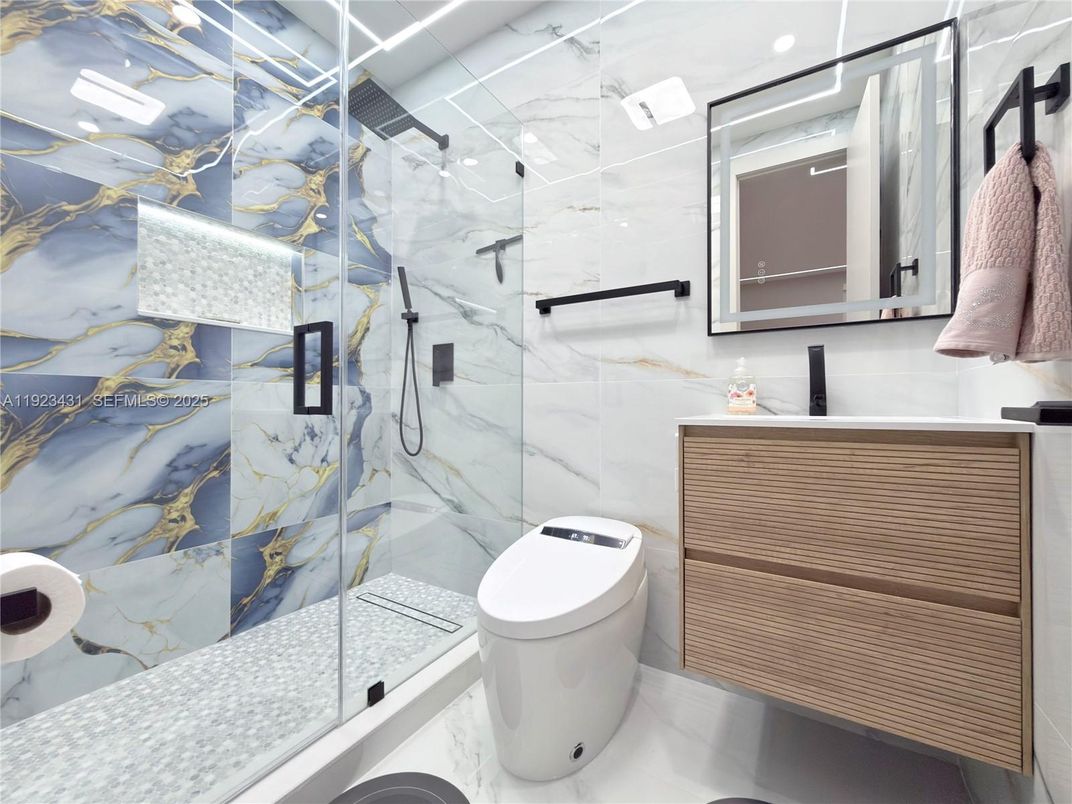 Bathroom, Glass Shower, Interior, Marble, Marble Walls