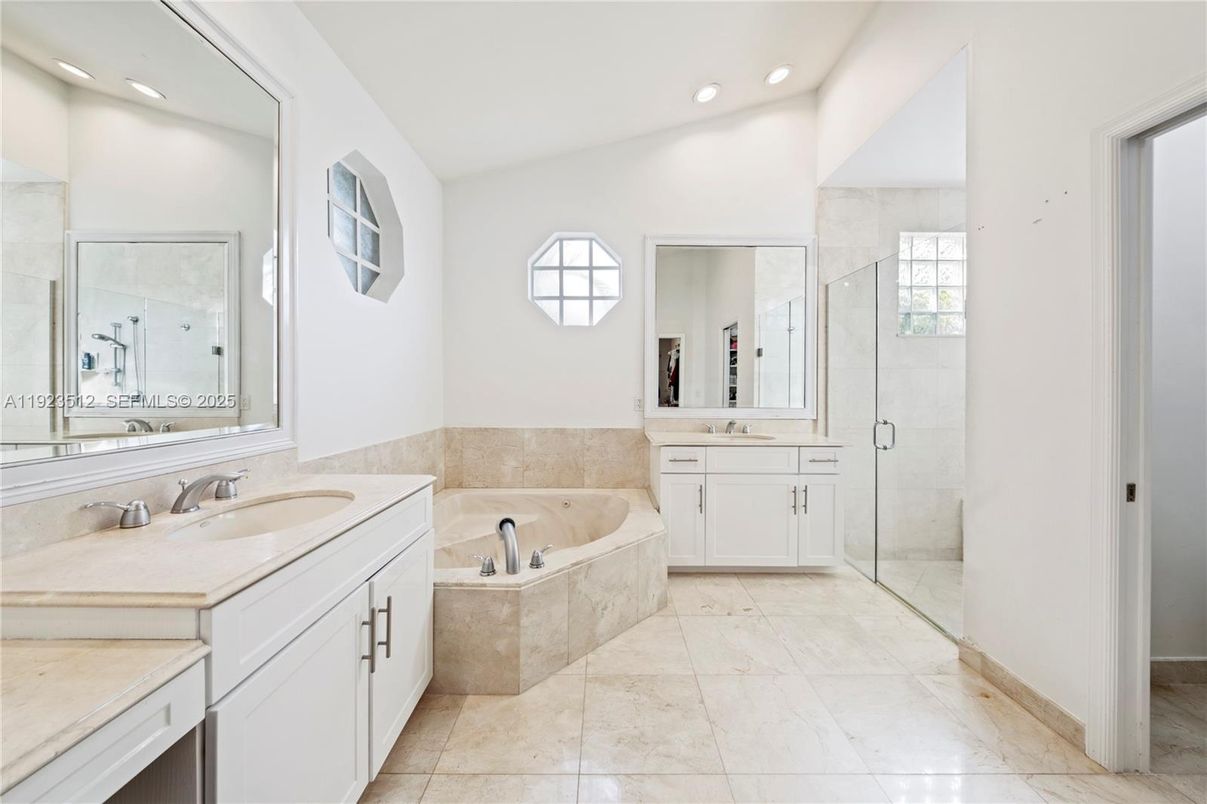 Bathroom, Dual Sink Vanities, Glass Shower, Interior, Recessed Lighting