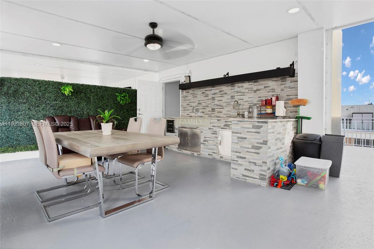 Dining room, Interior, Recessed Lighting, Stone Walls