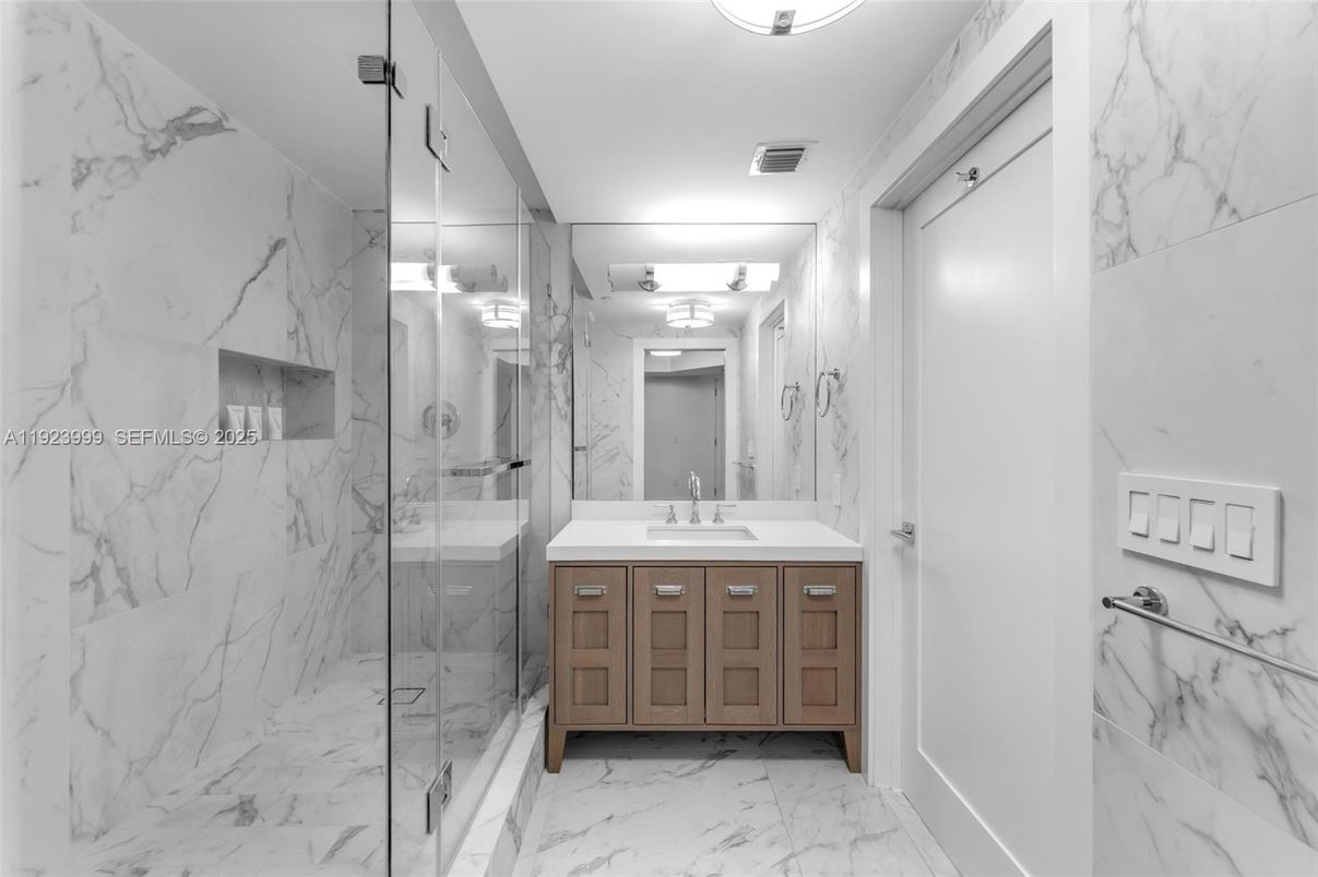 Bathroom, Glass Shower, Interior, Marble, Marble Walls