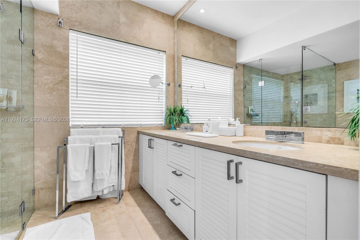 Bathroom, Dual Sink Vanities, Glass Shower, Interior, Recessed Lighting