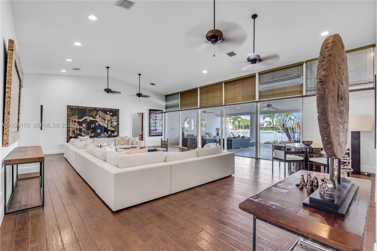 Dining room, Fireplace, Interior, Living room, Recessed Lighting, Wood Texture Flooring