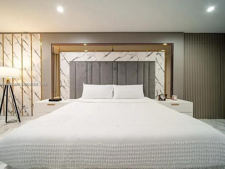 Bedroom, Interior, Marble Walls, Recessed Lighting